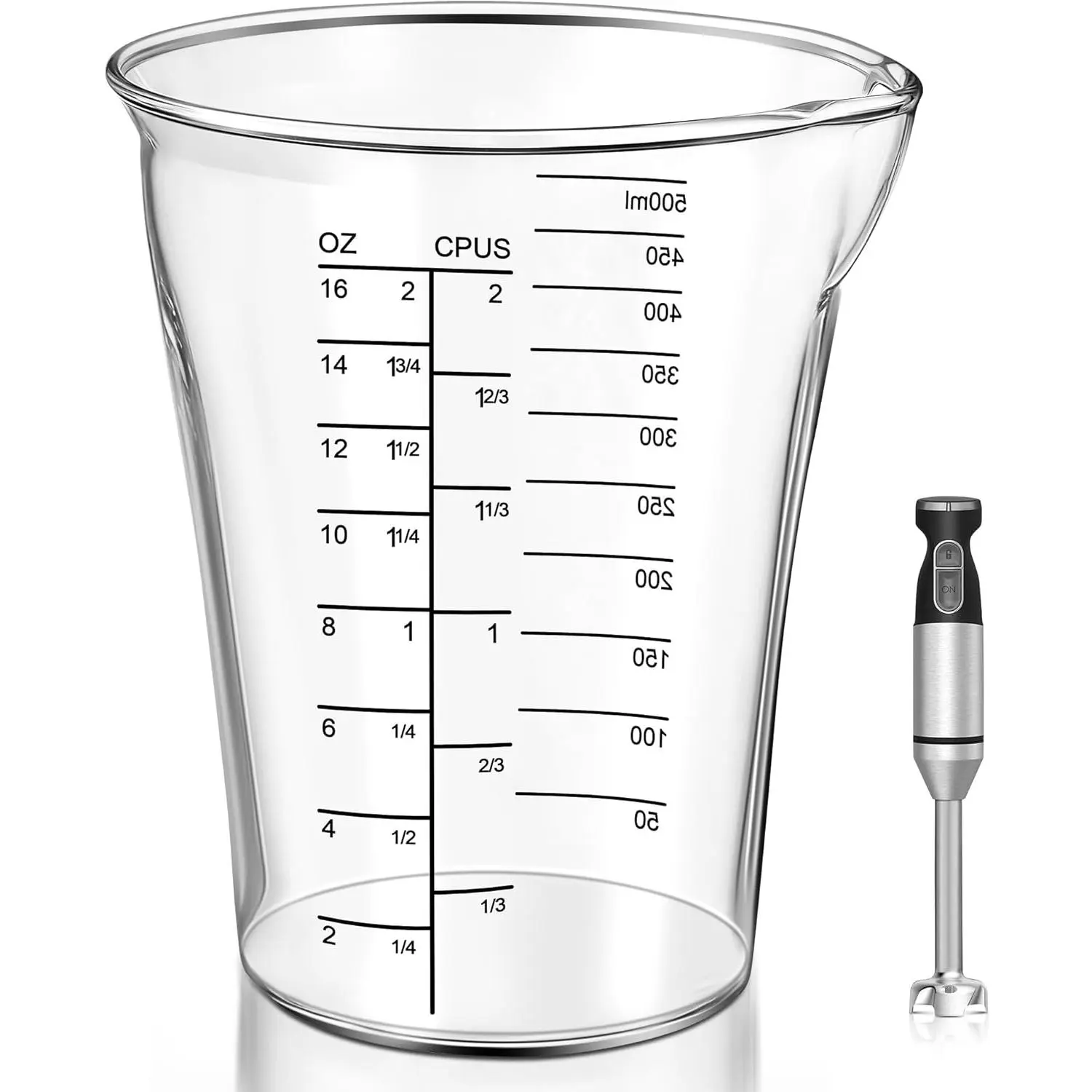 Blender Measuring Cup 16oz Compatible with Cuisinart Smart Stick Hand Blender CSB-79 CSB79MC, Glass Mixer Attachments Immersion Cups, Replacement Measuring Cup for Stick Hand Blenders