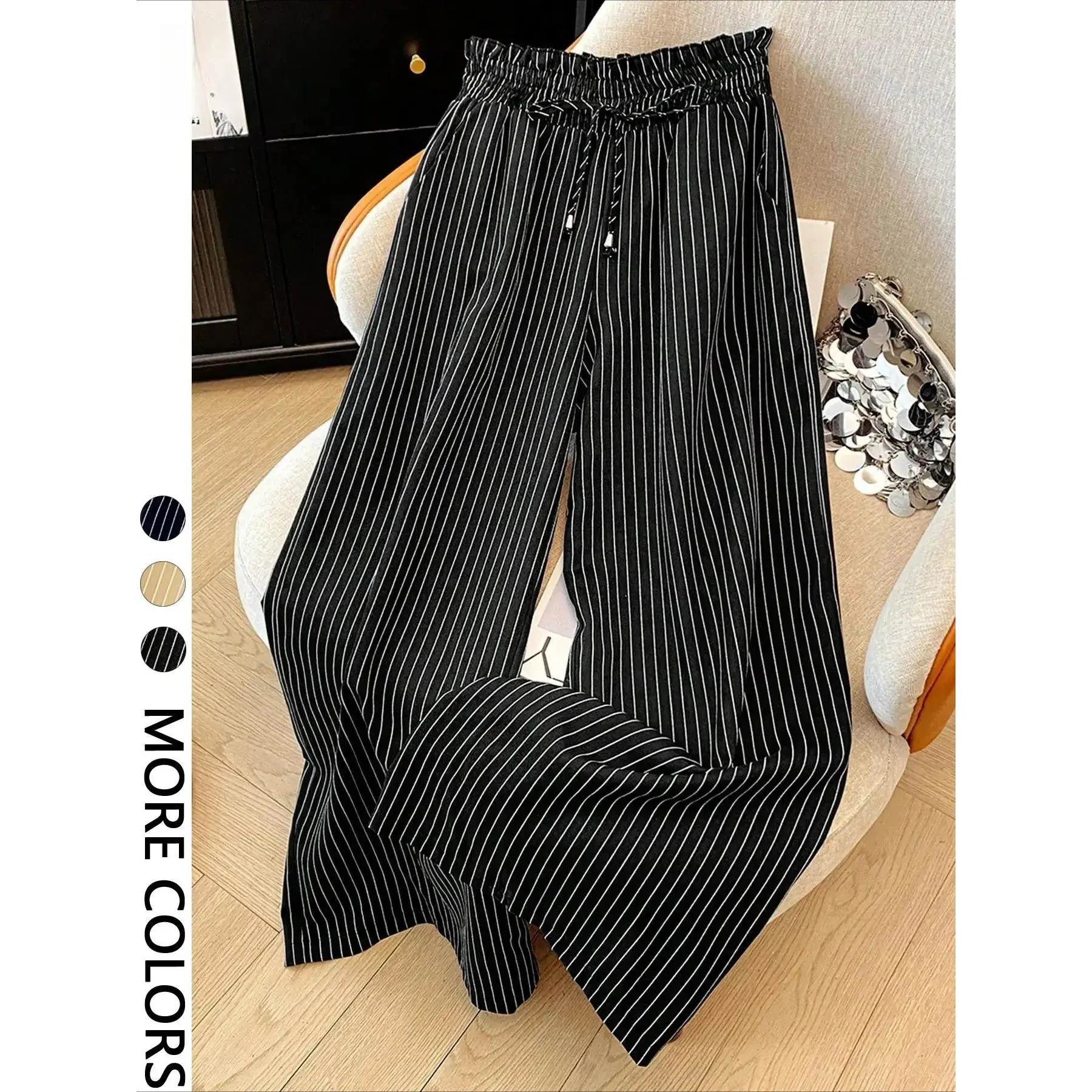 Women's Casual Elastic Waist Striped Loose Long Pants, Comfortable Stylish Lounge Trousers, Ladies Fashion Bottoms for Daily Wear