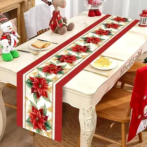 Christmas Table Runner, Polyester Material, 35x180cm, Christmas Flower Design, Perfect for Winter Parties, Home Decor, Festive Atmosphere