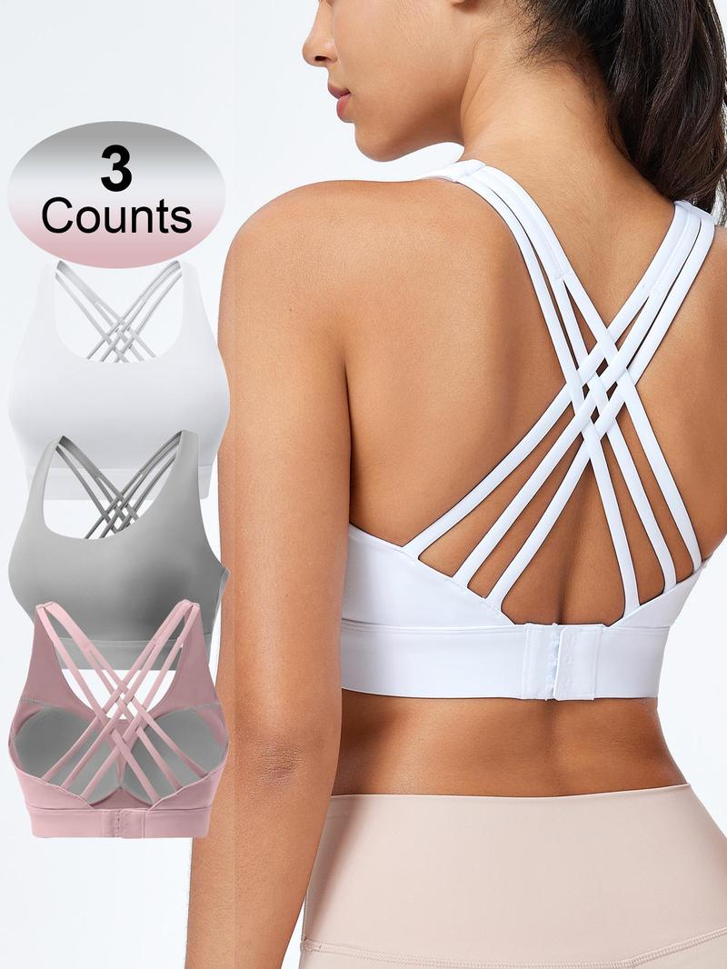 Women's High Impact Sports Bra with Sewn-In Pads, 3 Row Adjustable Back Hook-eye Closure Criss-Cross, Soft and Breathable Non-removable Moulded Cups, Gift for Women, Women's Workout Clothes