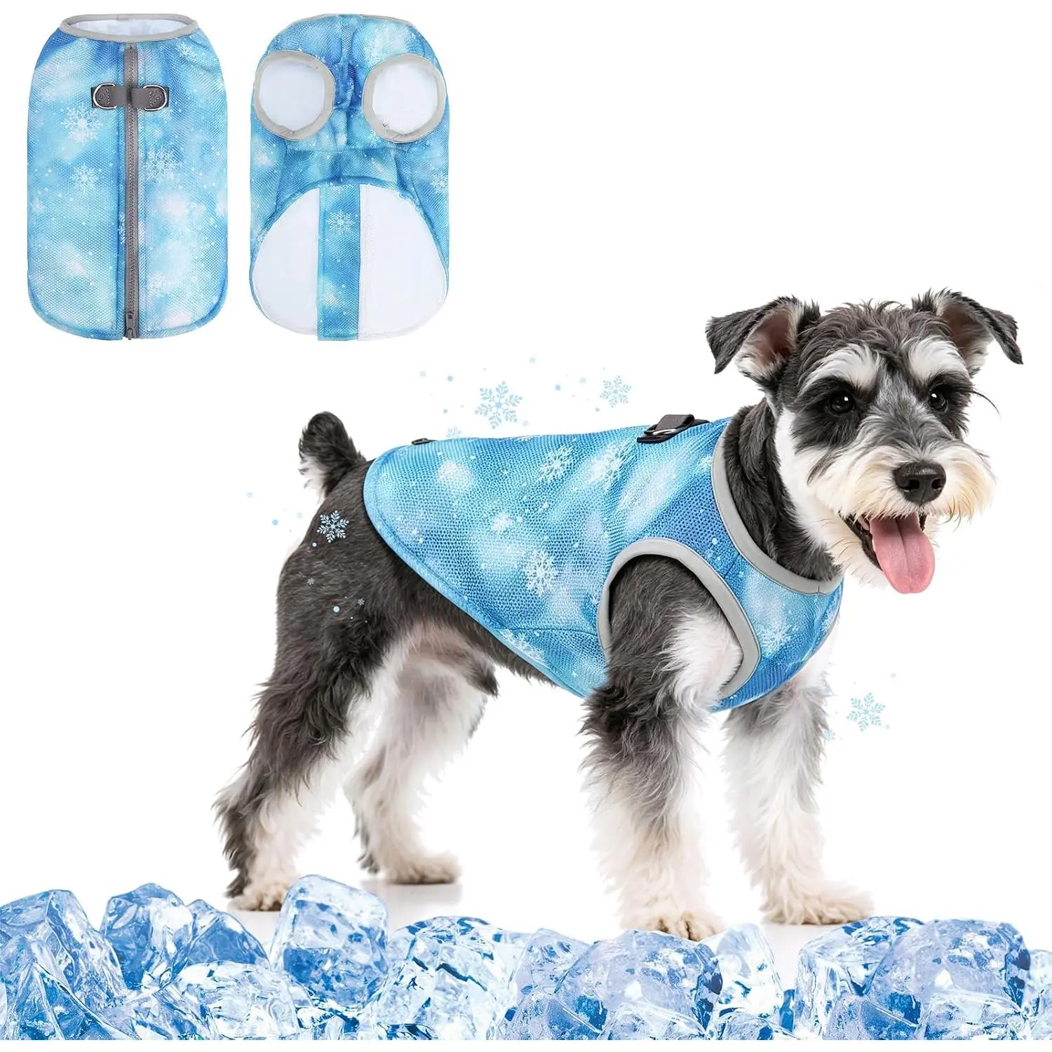 Cooling Vest, Sun Protection Easy  off Cooling  Shirt Harness with Zipper & Leash Ring, Breathable Summer Quick Dry Clothes,  in Hot Weather for Small Medium Large Dogs, Blue S