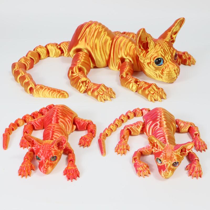 3pcs 3D Printed Cute Large Hairless Cat Decorative Figurine, Realistic Eyes, Colorful Kitten Gift Set, Perfect Holiday Party Decoration