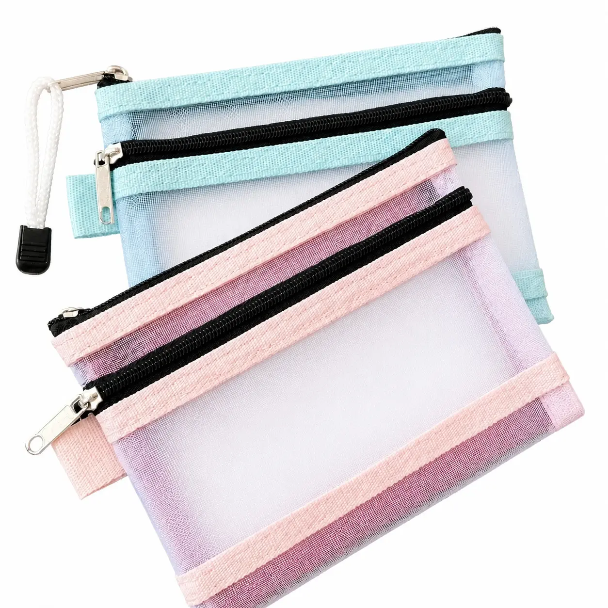 Lightweight Dual-Compartment Travel Organizer Pouch with Clear Mesh Panels and Secure Zipper Closure – Ideal for Passports, IDs, Boarding Passes, Credit Cards, Cash, Coins, Makeup, and Everyday Essentials – Compact Portable Design in Vibrant Pink, Green,