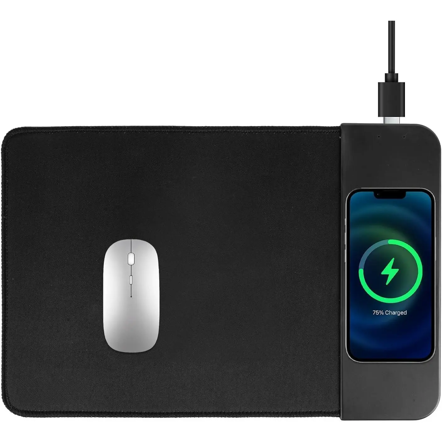 15W    Pad, 2 in 1 Desk Pad with Non-Slip Rubber Base,  Qi  Charger for /Computers/  Devices, 12.8 * 8.5in  Pad - Black