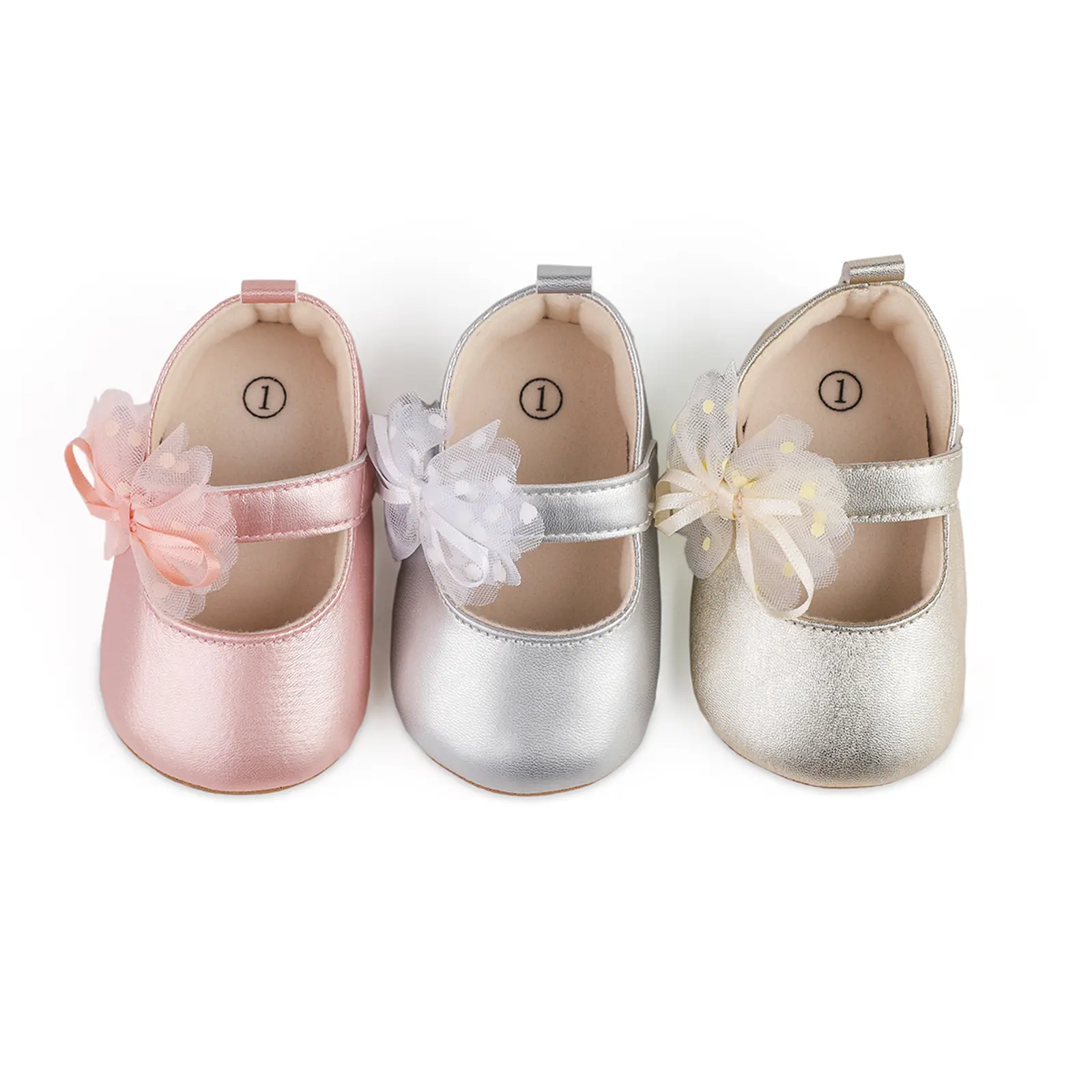 Infant Baby Girls Soft Sole Bowknot Princess Wedding Dress Shine Surface Dot Print Mesh Bowknot Mary Jane Flats Prewalker Sneaker Shoes