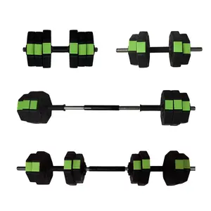 Adjustable 30LB Dumbbell Barbell Kettlebell Set, 4-in-1 Multi-Functional Weights with Polygonal Anti-Roll Design, Heavy Duty Home Gym Strength Trainer with Non-Slip Grip, Safe Iron Sand Fill Body Weight Training Equipment, Green & Black
