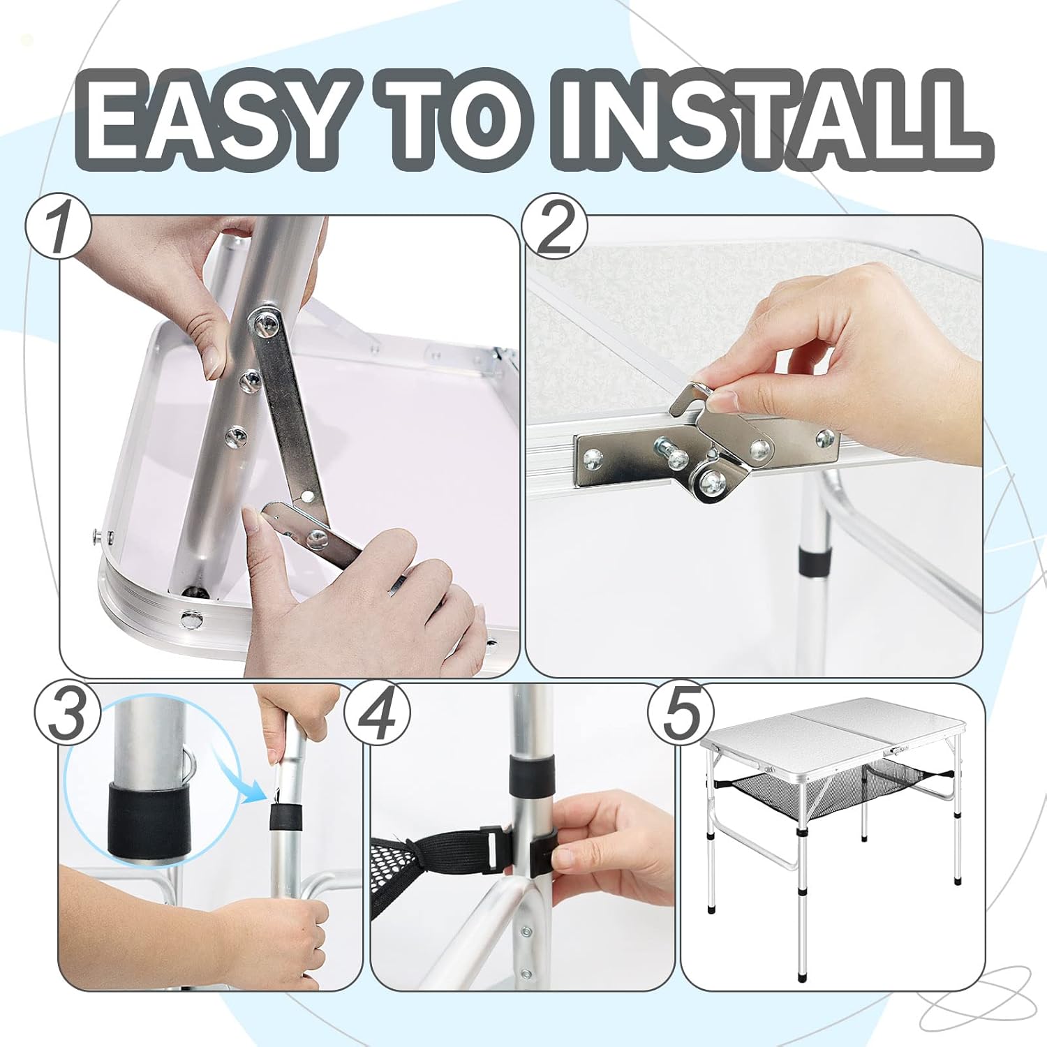 Medium Folding Table,2 Adjustable Height Foldable Table,3Ft Portable Camping Table,Outdoor Folding Table with Net Mesh,Folding Beach Table,White Metal Folding Table for Patio BBQ Backpacking