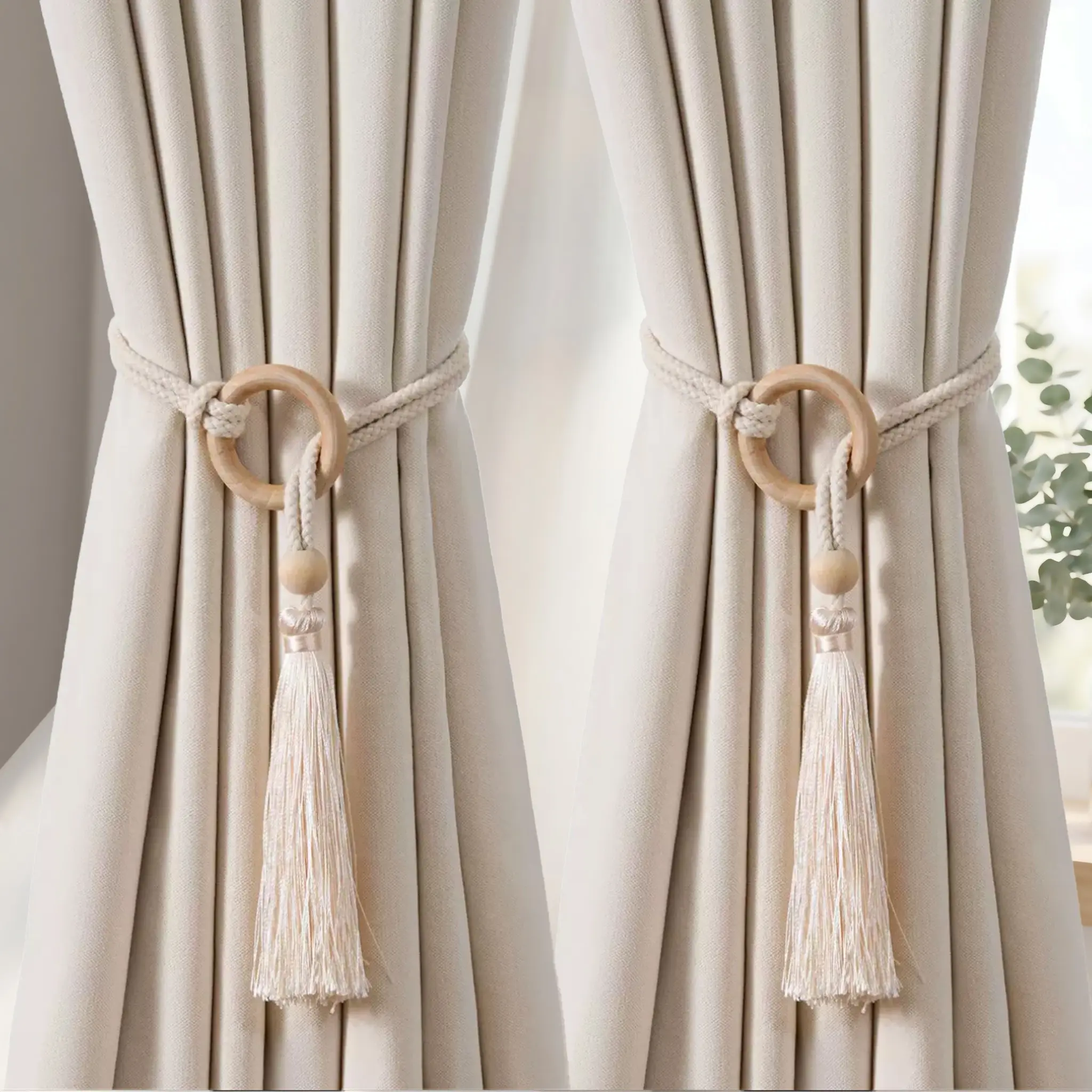 2pcs Curtain Tassels Tie Bands, Bohemian Style, Elegant Simple Sheer Curtain Tie Straps, Aesthetic Practical Home Curtain Decorations, Curtain Tiebacks