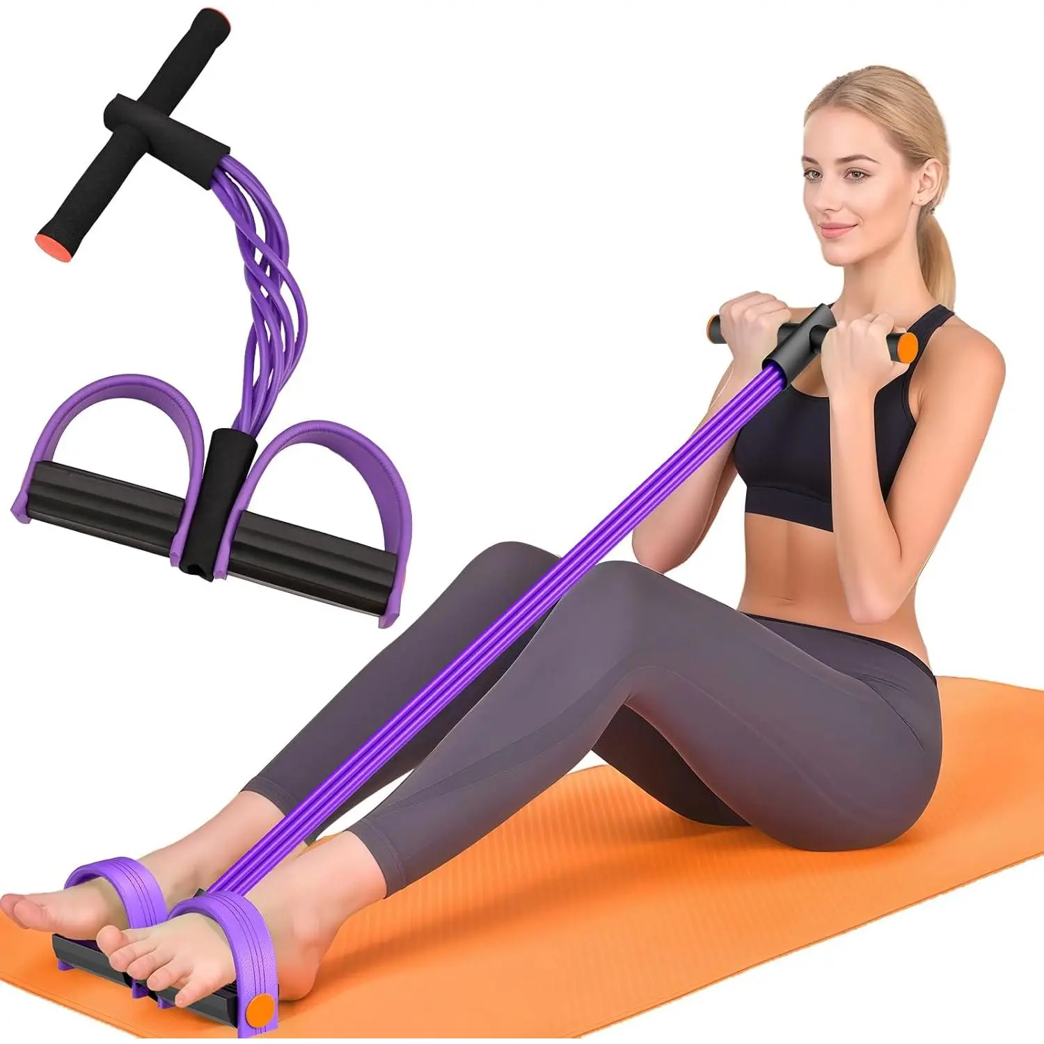 outdoors Pedal Resistance Band with Handle, 6-Tube Elastic Foot Pedal Resistance Band, Natural Rubber Ankle Puller Sit-up Exercise, Multifunction Fitness Band for Abdomen, Waist, Arm, Leg Stretching Training