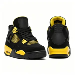 Retro "Thunder" Black Yellow Men's Women's Basketball Shoes Casual Sneakers Thunder Black Yellow High-Top Cushioned Breathable Streetwear Sneakers for Men & Women Retro Thunder 2025 Black Yellow OG Colorway Athletic Sneakers "Thunder" Black