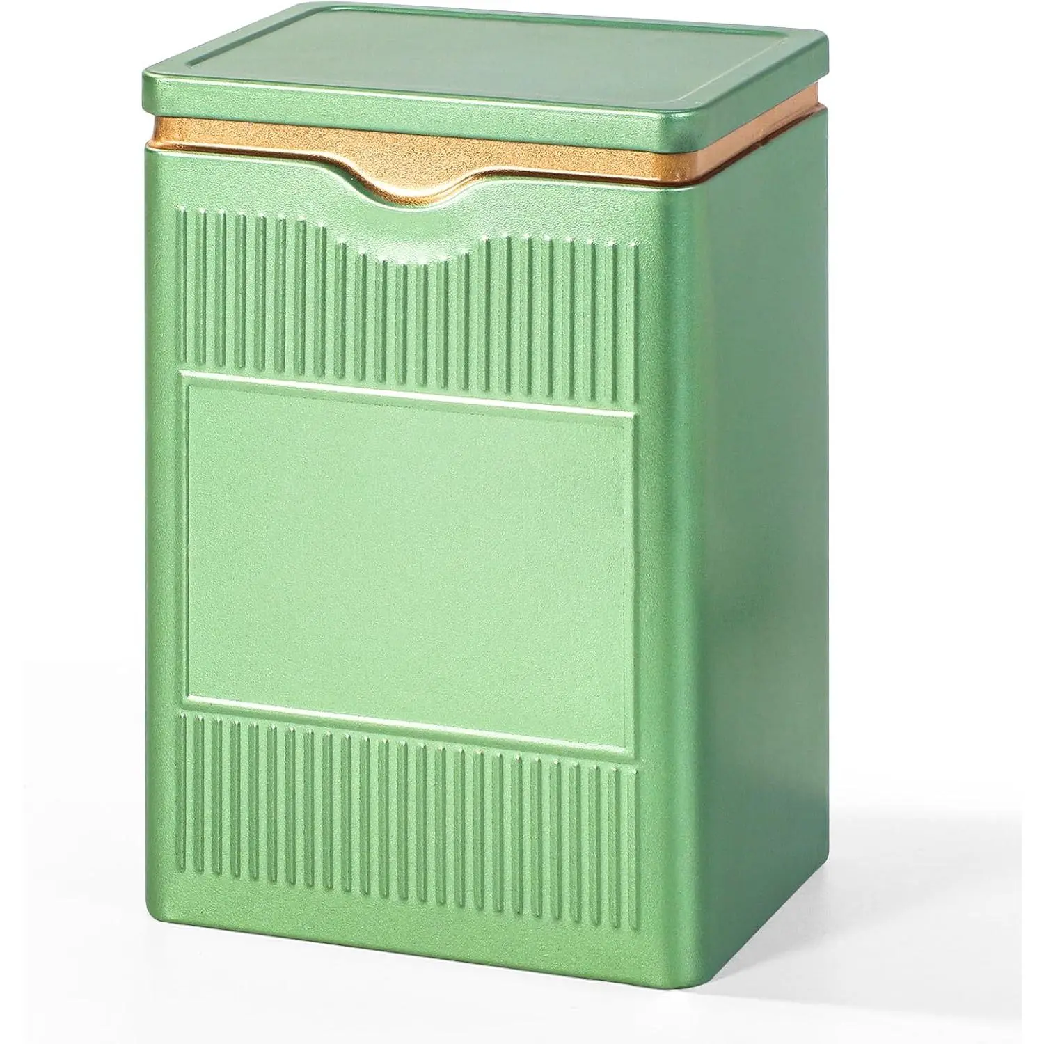 Tin,  Tight Sealing Metal Canister with Press  Lid | Storage Tin for Loose Leaf,  Bags, Ideal for Kitchen Countertop & Pantry, Green Square Tinplate Can,