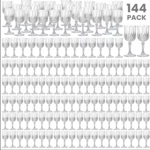 144 Pcs 7oz White Plastic Champagne Flute Cups, Vintage Reusable Stemware Party Cup, Practical Party Tableware for Wedding, Bridal Shower, Birthday, Christmas, New Year, Camping, Picnic, Retro Bar and Family Gathering Table Decoration