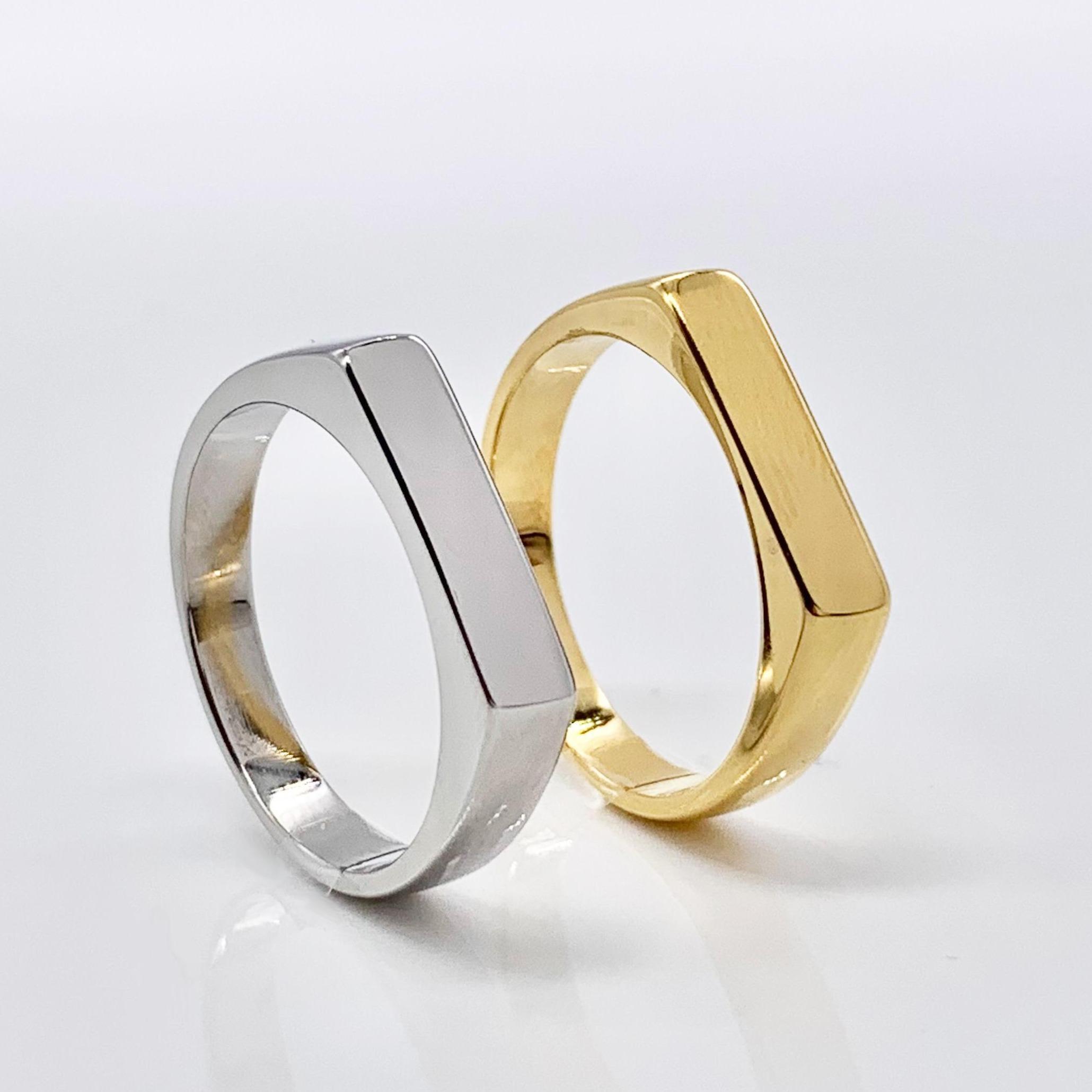 Rectangle signet ring, Silver Signet Ring, Gold Signet Ring, Geometric Minimalist Ring for men and women, Polished Mirror Finish pinky ring