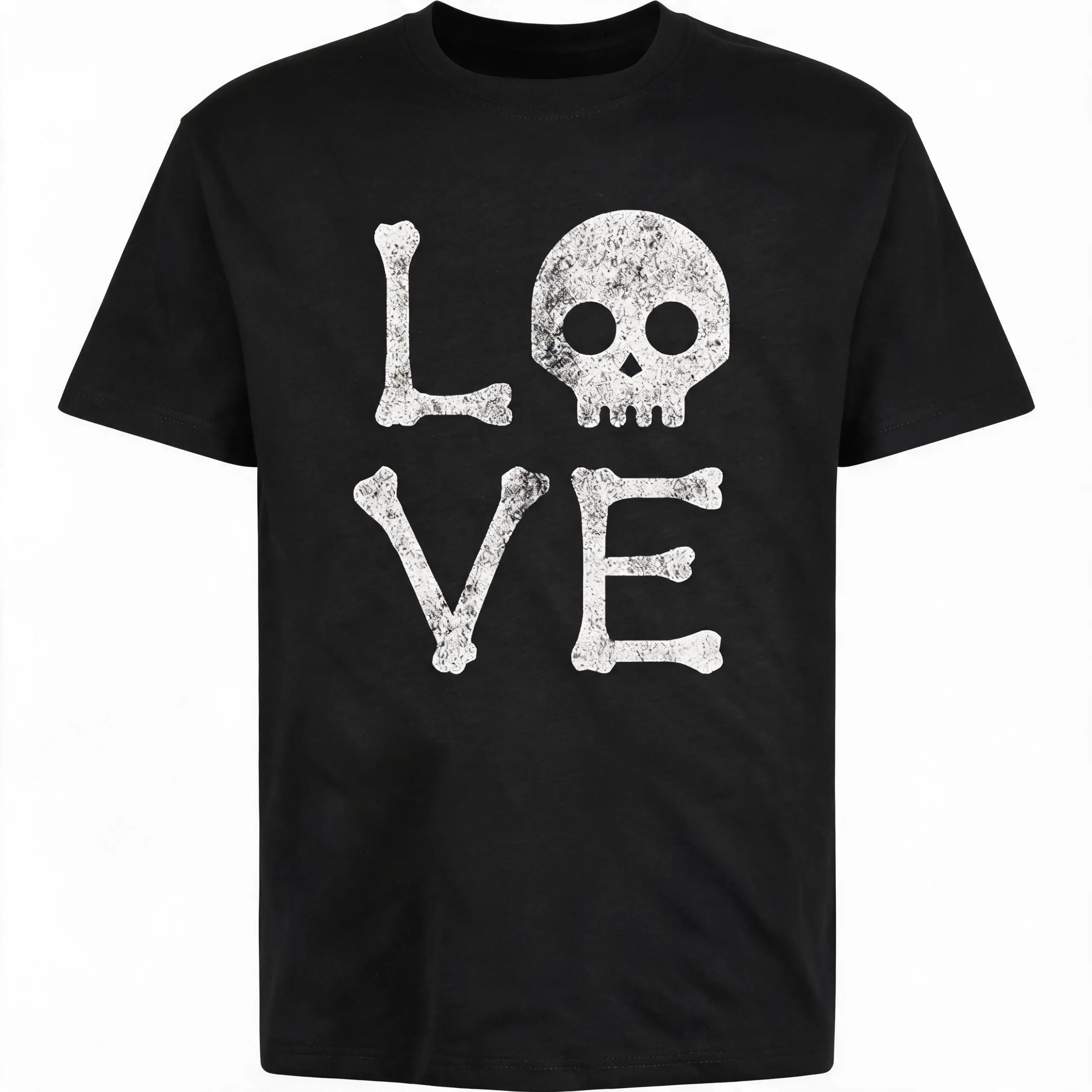 Women's Men's Short-Sleeve Round Neck Casual Clothes, Trendy Distressed Skull Bone Love Graphic Tee, Edgy Alternative Streetwear Spooky Halloween Sports Outerwear Menswear