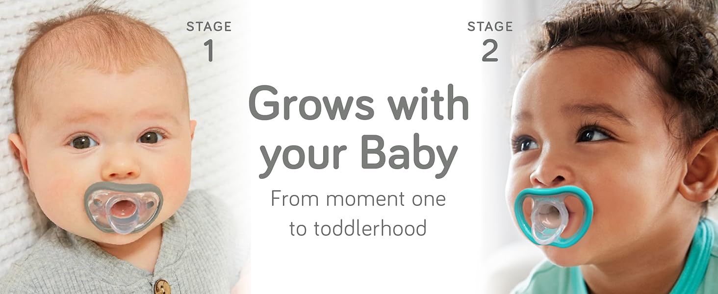 Baby Pacifiers 0-3 Month - Orthodontic, Curves Comfortably with Face Contour, Award Winning for Breastfeeding Babies, 100% Silicone, Perfect Baby Registry Gift 2pk,Grey