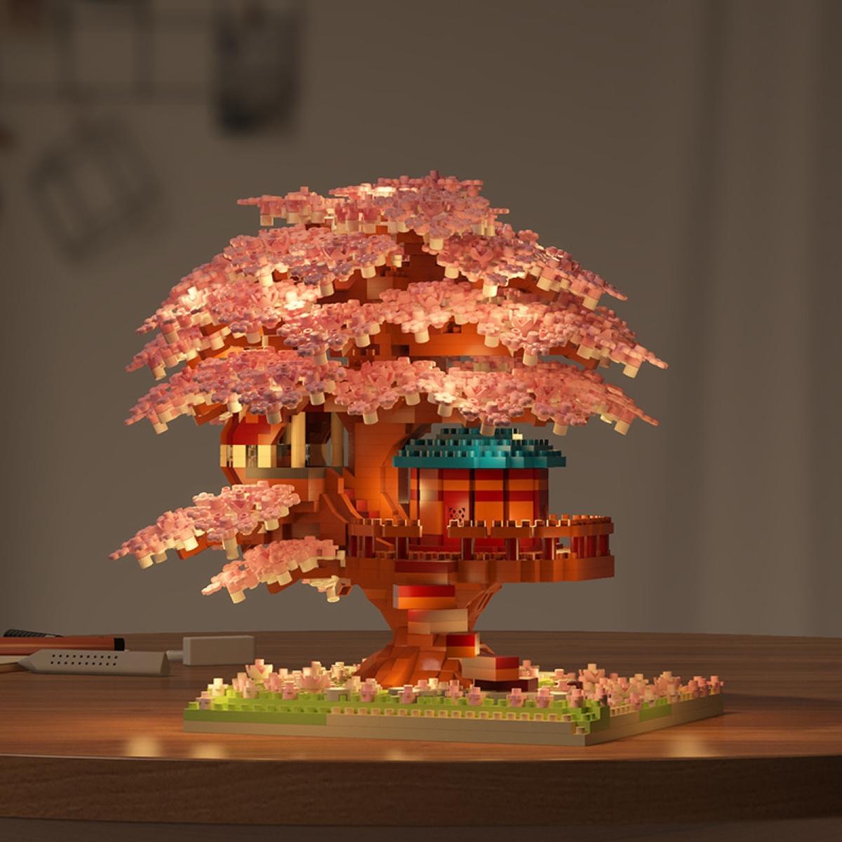 Mini Cherry Blossom Tree House Building Blocks Model (1 Box), Creative House Building Kit and Educational Blocks Toy for Kids, Home Decoration, Birthday and Festival Gift