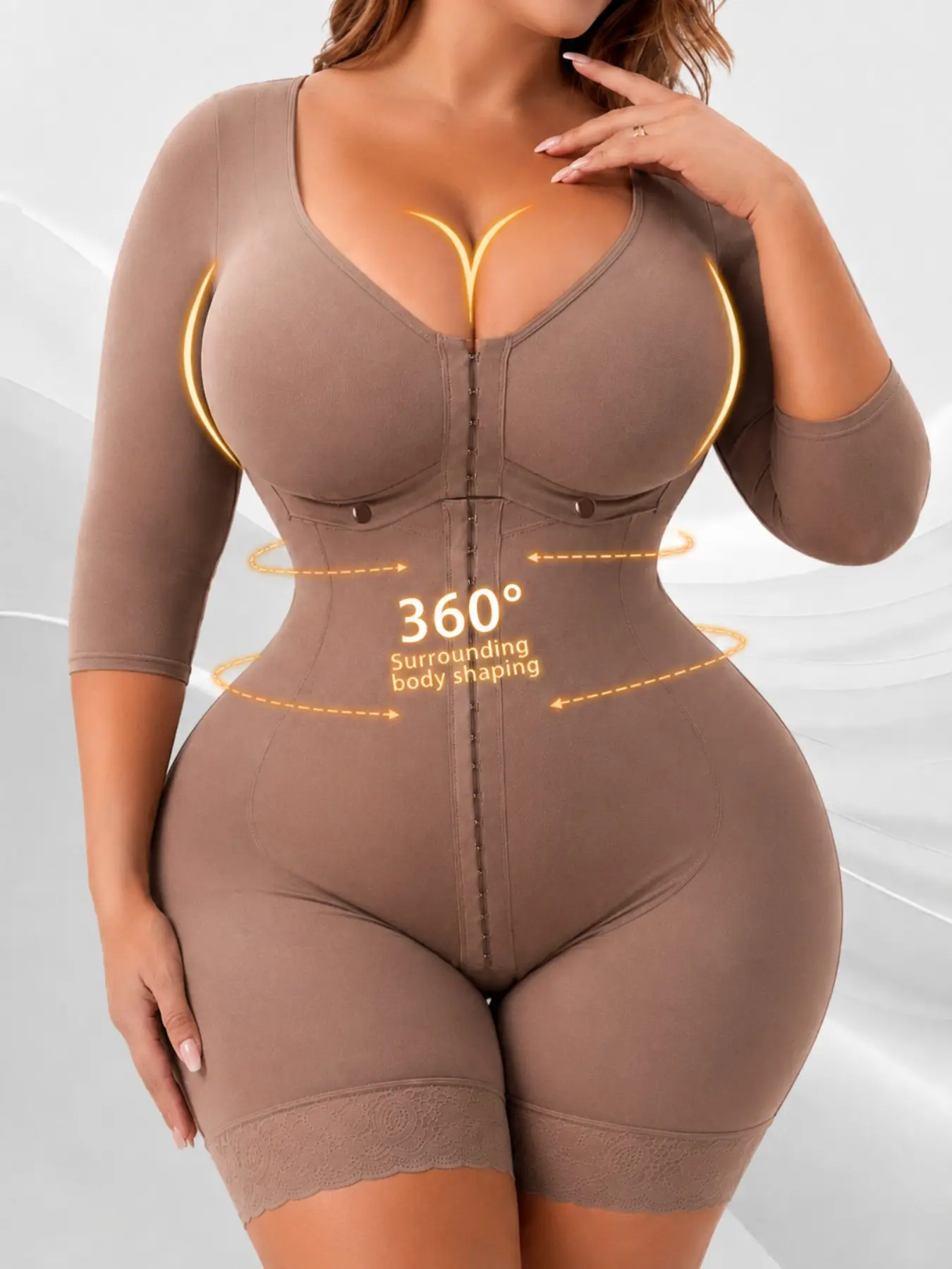 1 Count Women's Autumn & Winter Shapewear, Colombian Shapewear, Fajas, Shaper Shapewear Bodysuit, Hourglass Split Chest Design Bodysuit, Butt Lifting & Tummy Control Jumpsuit, Lace Trim Anti-Slip Shapewear Bodysuit, Daily Shaping & Breathable Comfort