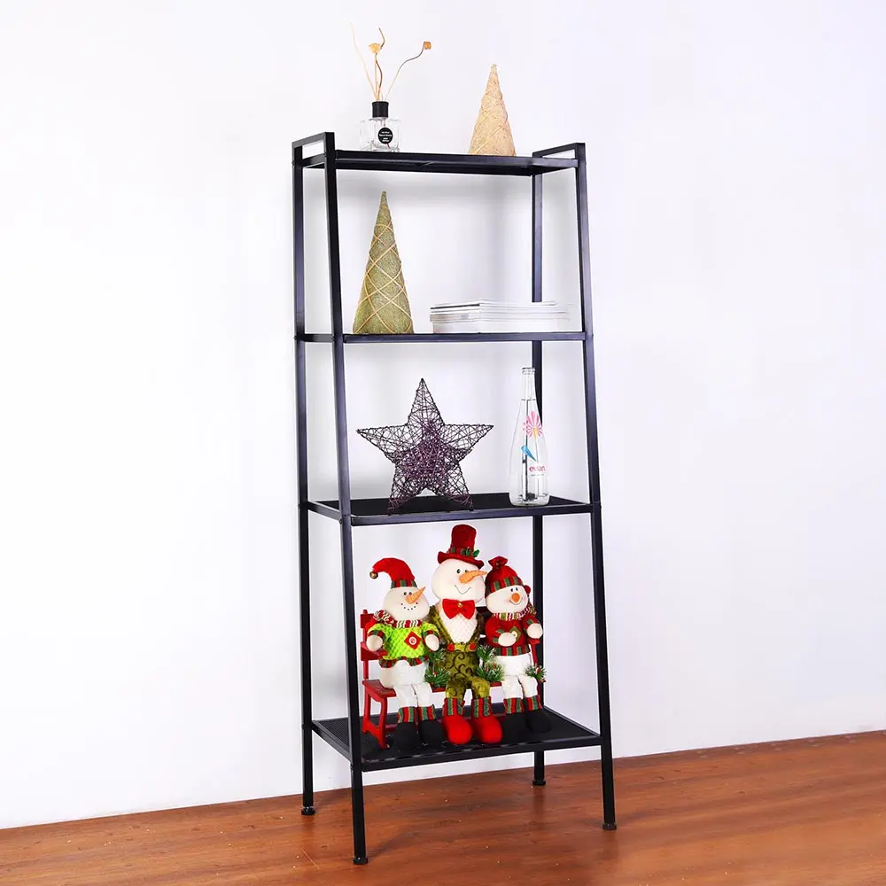Black 4-Tier Widen Iron Frame Outdoor Bookshelf - Stable Multifunctional Decorative Organizer Rack, Easy-Installation Outdoor Furniture for Balcony Storage, Room Accessories, Sturdy, Outdoor Storage