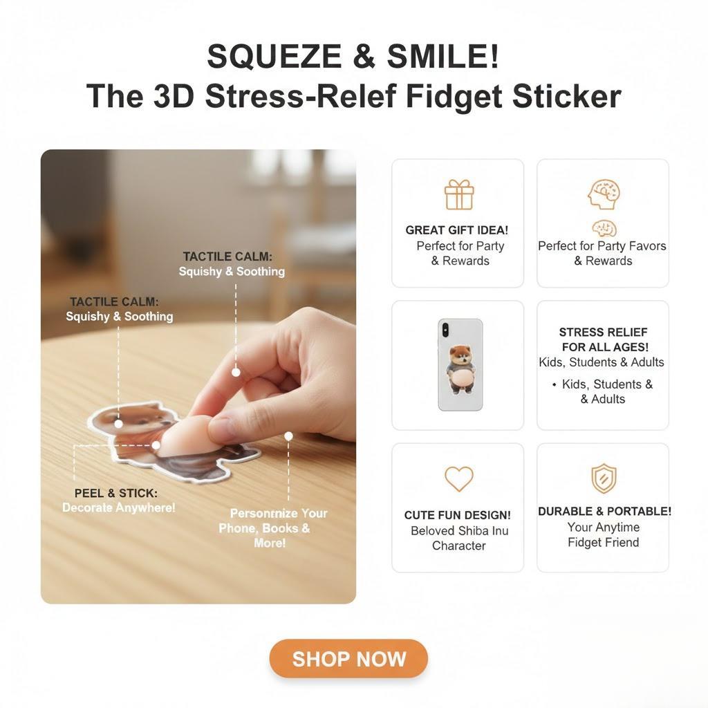 6Pcs 3D Dog & Cat Belly Mochi Squishy Stickers, Stress Relief Fidget, Cute Squeeze Toys for Kids Party Favors, Classroom Gifts, School Rewards, Fun  Gift for Adults & Kids, Silicone Puffy Car Door & Wall Buffers