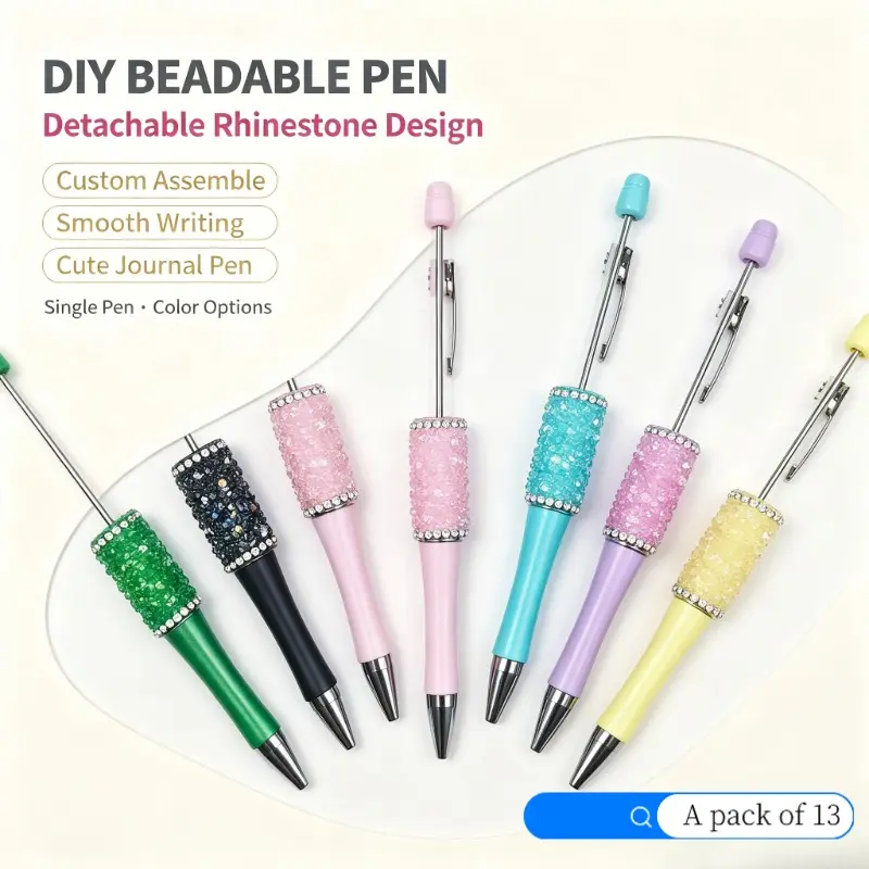 DIY Detachable Rhinestone Beadable Ballpoint Pen, Custom Assemble Cute Decorative Journal Pen, Smooth Writing Personalized Craft Pen for School Notebook, Beaded Pens, Aesthetic Pens