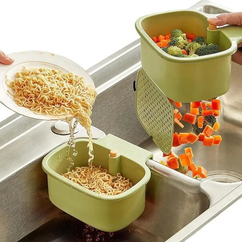 New kitchen sink filter basket - Hangable sink filter basket with one-click filter, kitchen home sink food collection basket