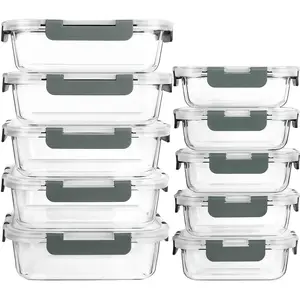 [10-Pack] Glass Meal Prep Containers with Lids, Food Storage Containers with Snap Locking Lids, Airtight Lunch Containers, Safe for Microwave, Oven, Freezer and Dishwasher