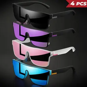 4-Pack Square Sports Sunglasses for Men and Women, Trendy Polarized UV400 Outdoor Shades, Lightweight One-Piece Lens Anti-Glare Eyewear, Classic Fashion Sun Glasses for Cycling, Driving, Hiking, Beach & Daily Wear