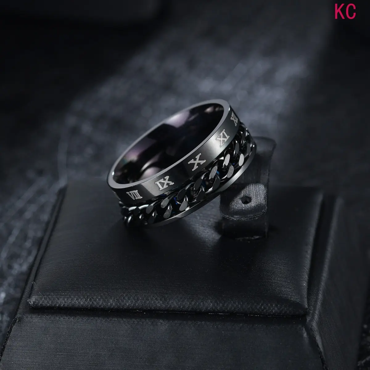 Rotatable Openwork Roman Numeral Ring Set With Inlaid Artificial Gems, Stackable Rotating Chain Stress Relief Trendy Hand Jewelry For Casual Daily Wear