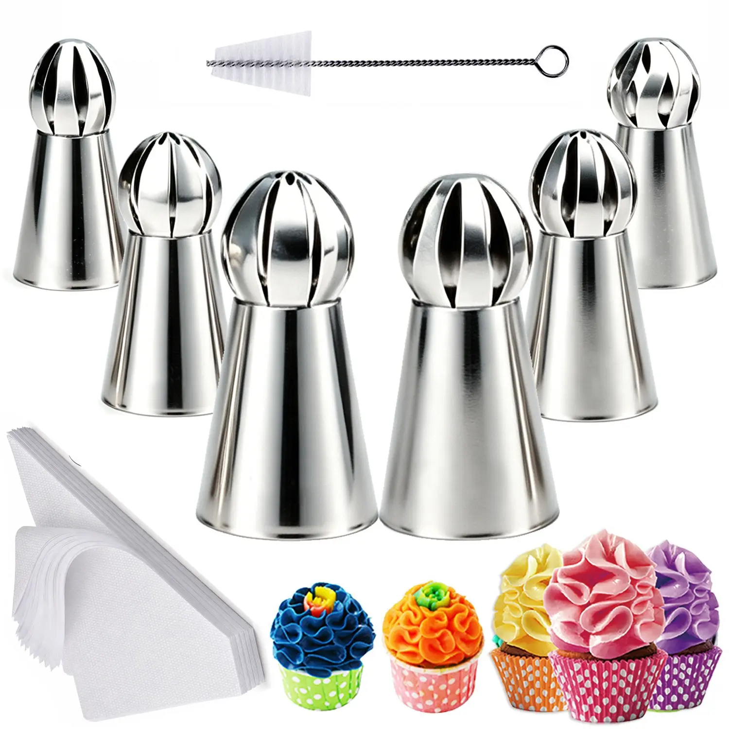 27 pcs Ball Piping Tip Set, Includes 20 Disposable Bags & 1 Cleaning Brush, DIY Cream Piping Tips for Cupcakes, Cookies, Dessert Decoration