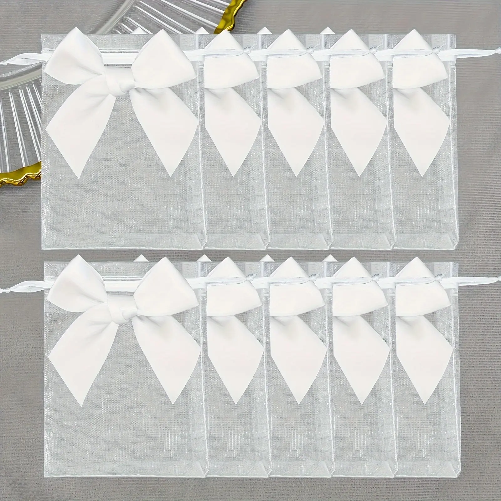 10Pcs Polyester Sheer Organza Jewelry Bags, 10cm/3.93inch, 12cm/4.72inch Drawstring Pouches for Wedding Favor Gift Bags - Party Favor Bags
