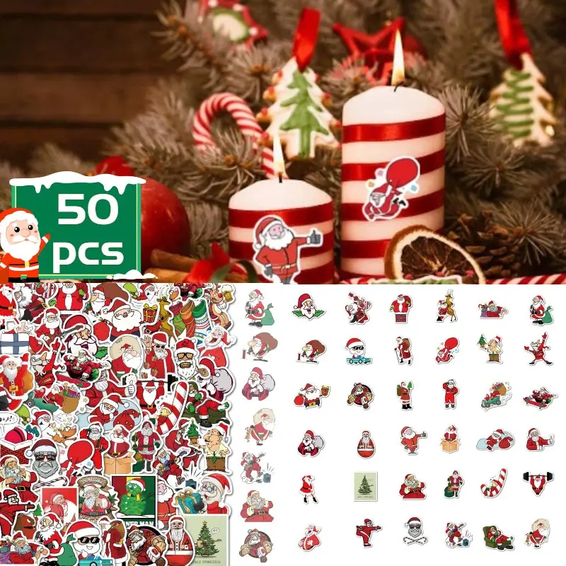50 Sheets Cartoon Santa Claus Waterproof Stickers, DIY Notebook Planner Decorative Stickers, Luggage Decoration Stickers