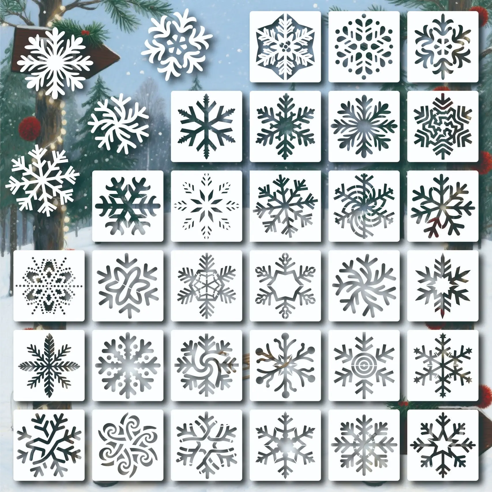 Beautiful Winter Snowflake Cutout Templates 30pcs, DIY Window Glass Decoration Kit, Immersive Spray Painting Process, Create Festive Atmosphere, Home Wall Art Template