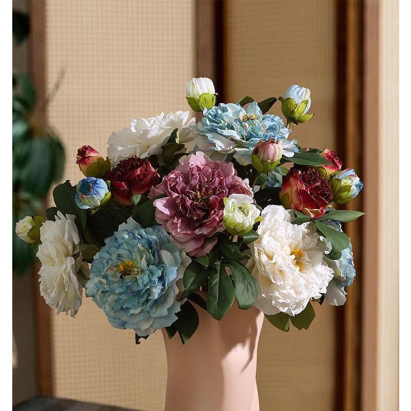 High-Quality Chinese Style Artificial Peony with Burnt Edges, Silk Flowers for Home Decoration and Photography Props