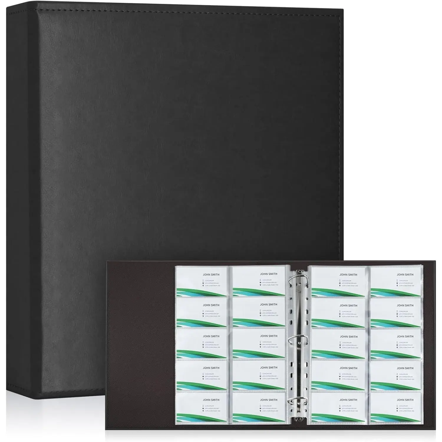 A4 Business Card Binder, PU Leather Organizer with 30 Pack Sleeves (600 Pockets), Business Card Holder Book for Credit Cards, Membership Cards and More - Black