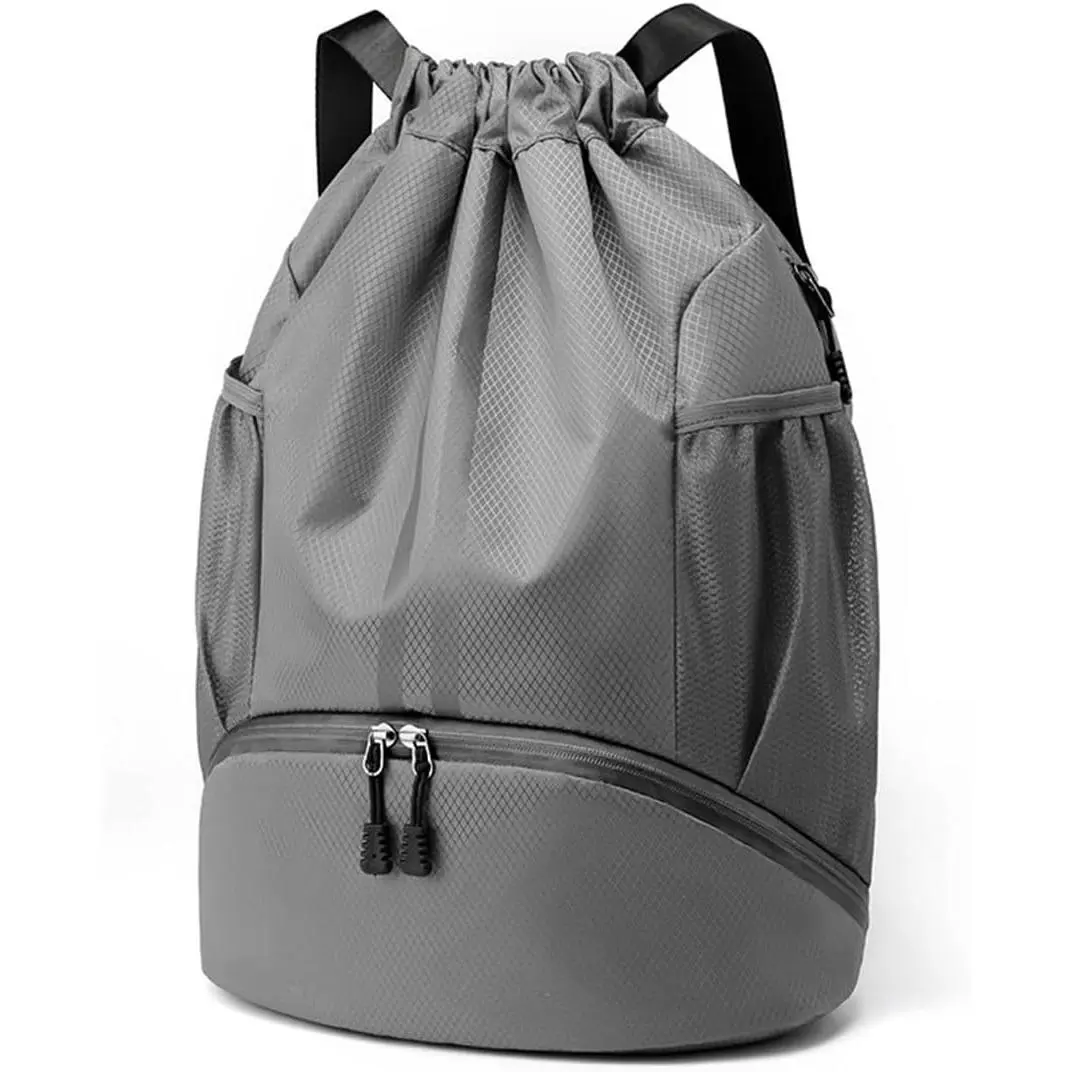 Drawstring Backpack - Water Resistant String Bag with Shoe Compartment Gym Backpack for Women & Men Dark Grey