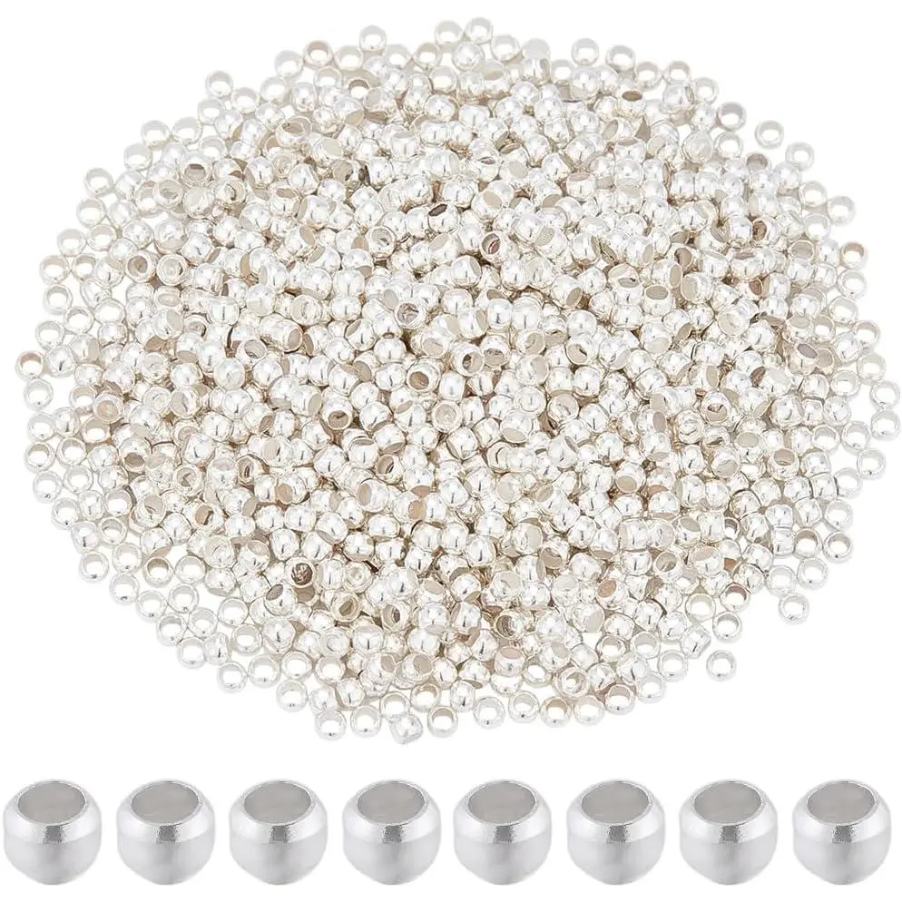 1 Box 2000 count 2mm Round Crimp Beads Metal Crimp Spacer Beads  Stopper Clamp Ends Rondelle  Cord End Caps for Jewellery Making Supplies Crimping Spacer DIY Bracelet Earring Crafts