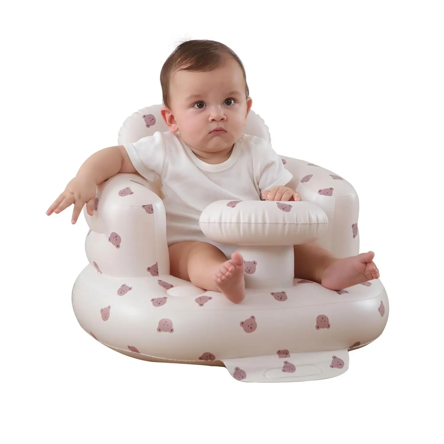 Upgrade Inflatable Baby Seat with Tray  Babies 3-36 Months, Built in Air Pump Bumbo Seat with Tray, Baby Chair Sit Me up Floor Seat  Baby, Learning to Sit&Feeding (Tray-Bear)