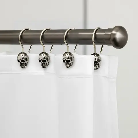 Rust-Resistant Stainless Steel Shower Curtain Hooks Set, Skull Hook, Bathroom Accessories, Modern Style Easy Install Waterproof Design, Durable & Non-Slip