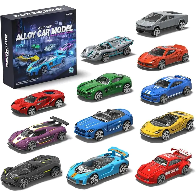 1:64 Scale Die-Cast Metal Toy Cars 12-Pack Vehicles Set, Includes Pickup, Racing Cars, Sports Cars for Display or Play, Great Gift for Kids Age 3 Years and Up (12 Pack)