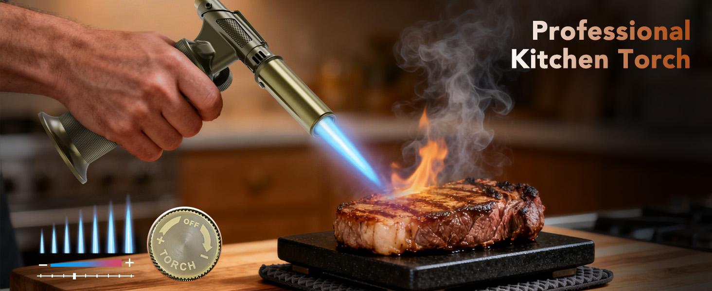 Butane,, Waterproof and Windproof Blow, Refillable & Lighter for Baking, Cooking, (Butane Gas not Included)