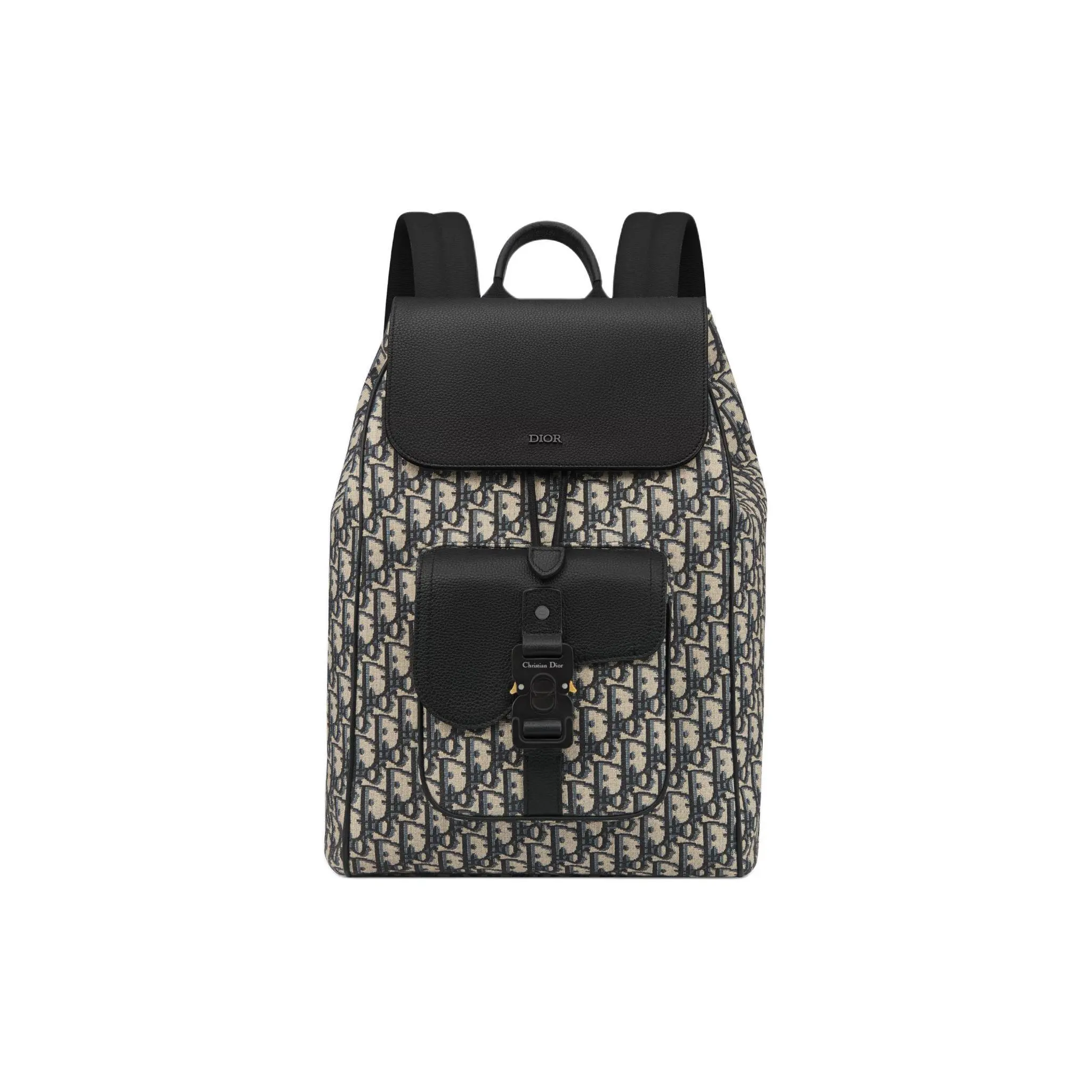 Dior Grain Leather Adjustable Strap Backpack with Magnetic Closure for Men in Beige and Black