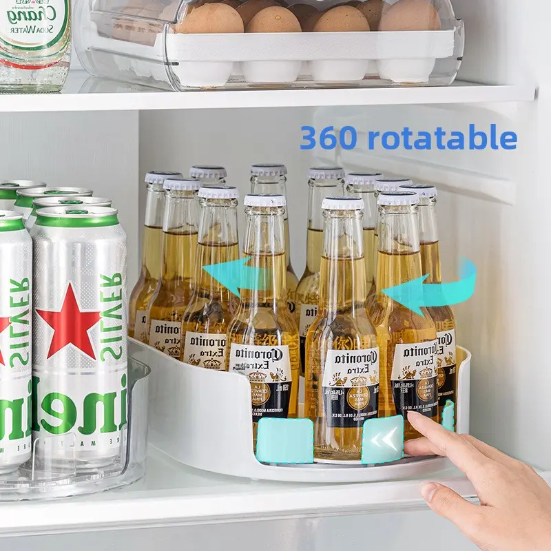 Household storage box for refrigerator and kitchen countertop, multifunctional rotatable condiment rack, convenient storage shelf, simple beverage storage turntable