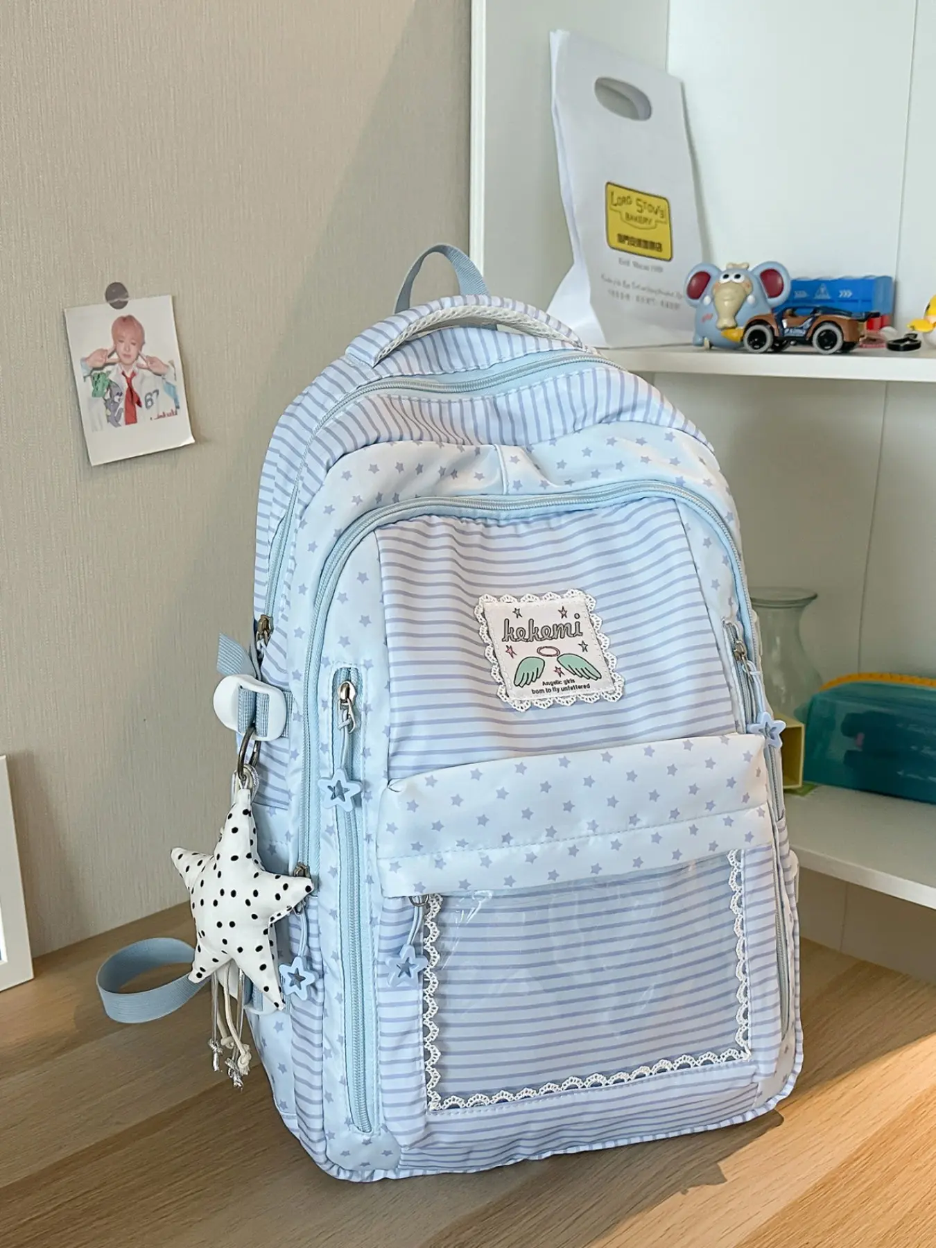 Large Capacity Layered Polka Dot Backpack, Wide Comfortable Shoulder Straps, Durable Lightweight School Bag for Middle School Students