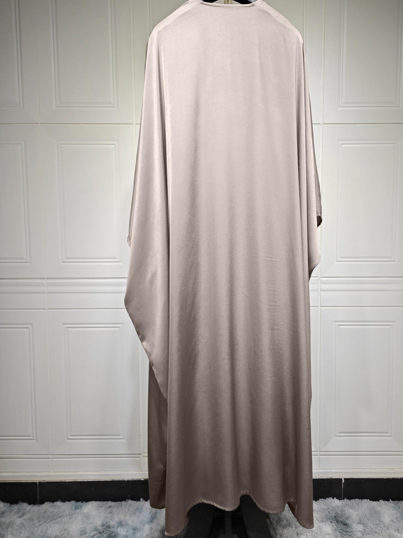 Women's Solid Batwing Sleeve Satin Abaya, Modest Fashion Long Sleeve Open Front Muslim Robe for Daily Wear, Ladies Islamic Clothing for All Seasons, Islamic Modesty Clothes