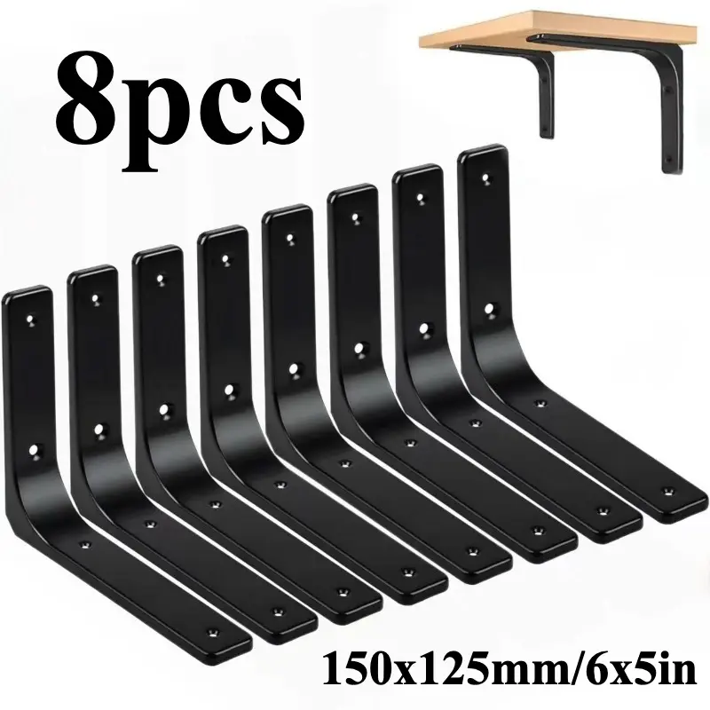 8-Piece Bulk Value Pack Heavy Duty L Shelf Brackets, Cost-Effective Industrial Metal Support Hardware Combo, Space-Saving Wall Mounting Solution for Construction Projects, Interior Design & Retail Displays