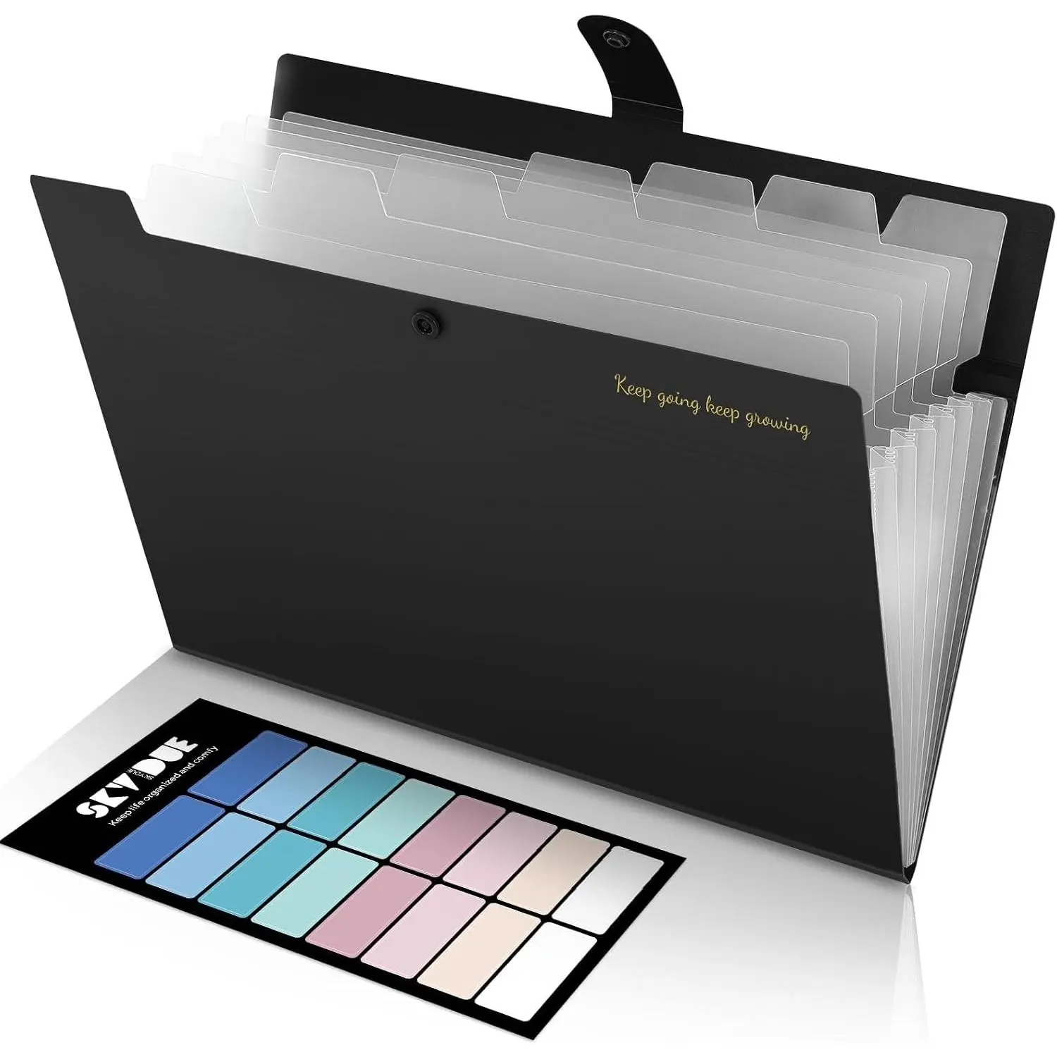 Black Accordion File Organizer - 8-Pocket Expanding Accordion Folder with Elastic Closure, Label-Compatible, 12.8x9.8", A4/Letter Size Portable Office School Supplies Filing Folder