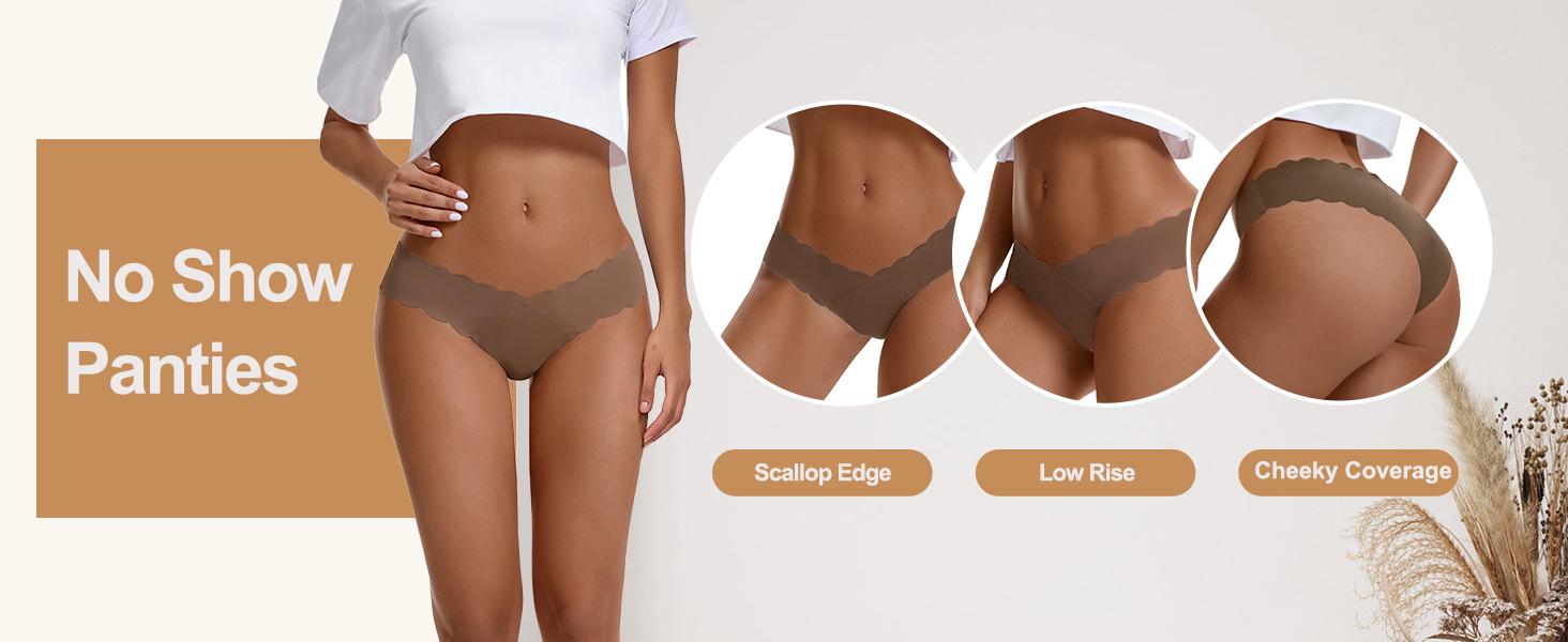 Women's 6 Pack No Show Cheeky Panties V-waist Seamless Bikini Underwear