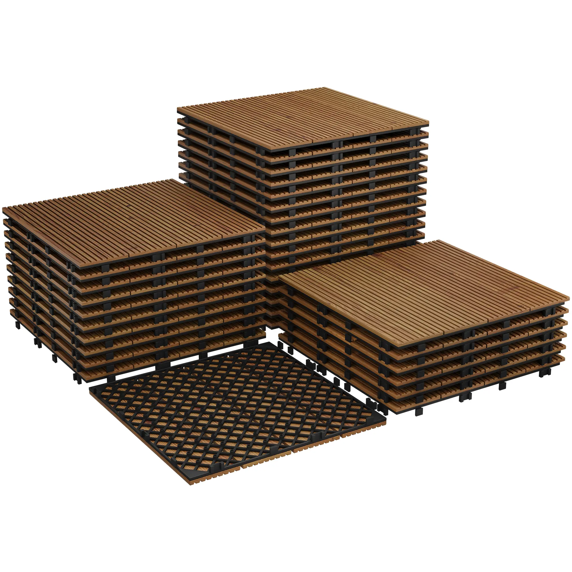 Superior Acacia Wood Interwoven Deck Tiles – 12"x12", Waterproof & Non-Slip Patio Flooring, Easy Snap Together for Balcony, Poolside, Garden, Backyard – Set of 22/33PCS
