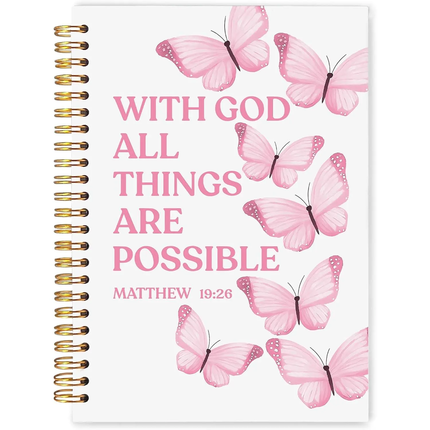 Butterfly Christian Notebook Journal 5.5x8.3, Christian Gifts for Women Faith, With God  Things Are Possible  Notebooks for Note Taking, Religious Scripture Spiral Journal