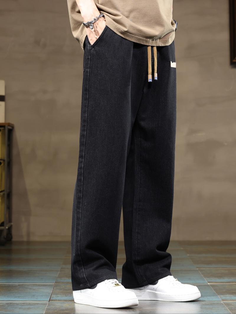 Men's Regular Fit Solid Color Straight Leg Jeans, Casual Comfy Denim Trousers for Daily Wear, Fashion Men's Bottoms for All Seasons